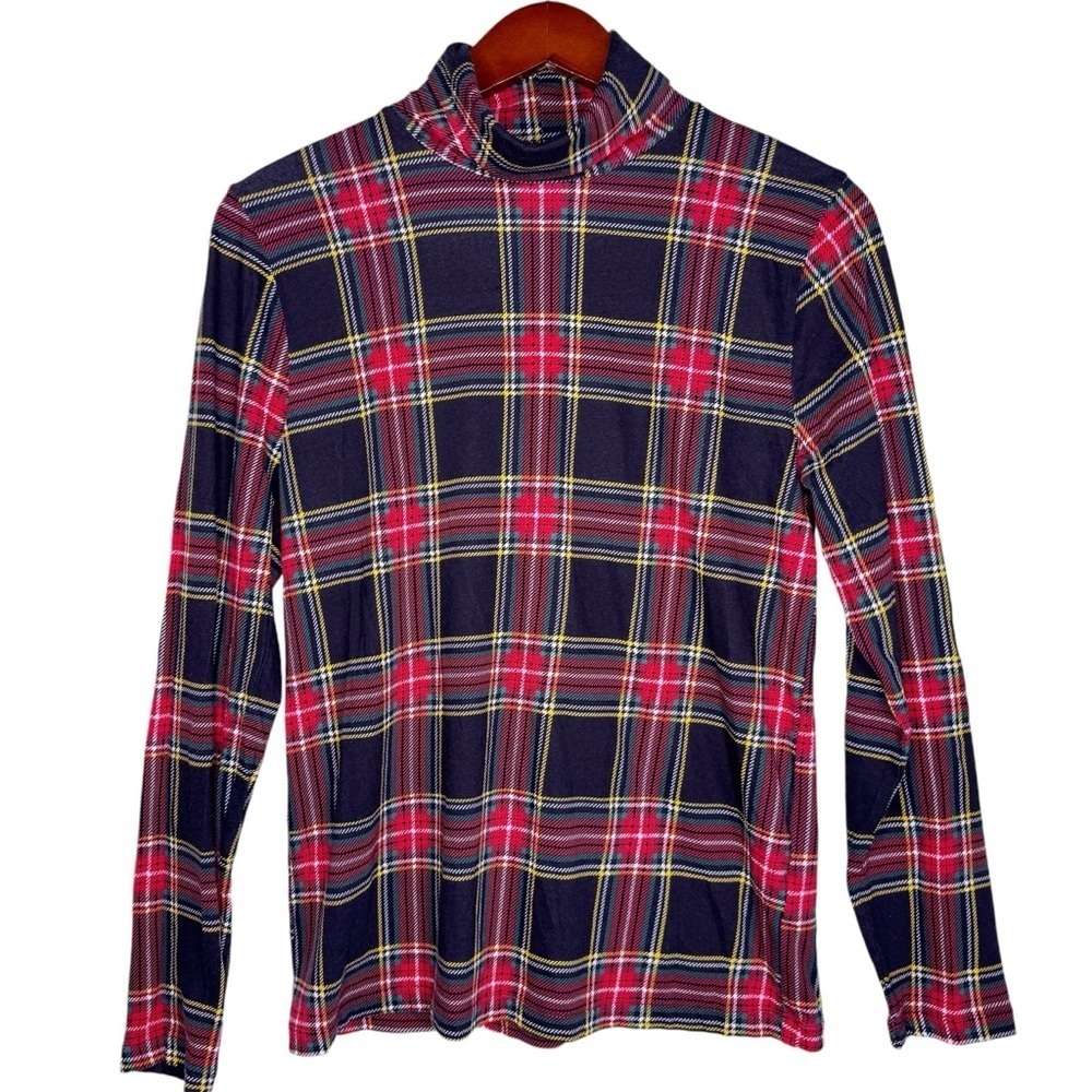 J. CREW Factory Red Plaid Printed Tissue Turtleneck Top Size Medium
